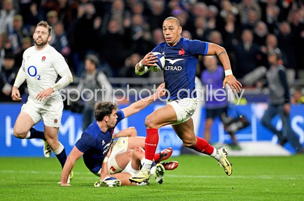 Gael Fickou France try scoring run v England Lyon Six Nations 2024