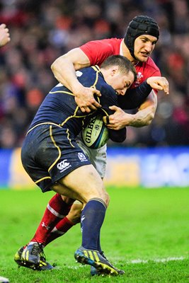 Sam Warburton Wales tackles Greig Laidlaw Scotland 6 Nations 2013