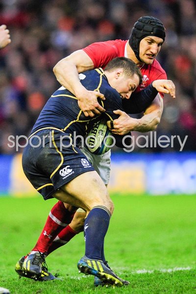 Sam Warburton Wales tackles Greig Laidlaw Scotland 6 Nations 2013