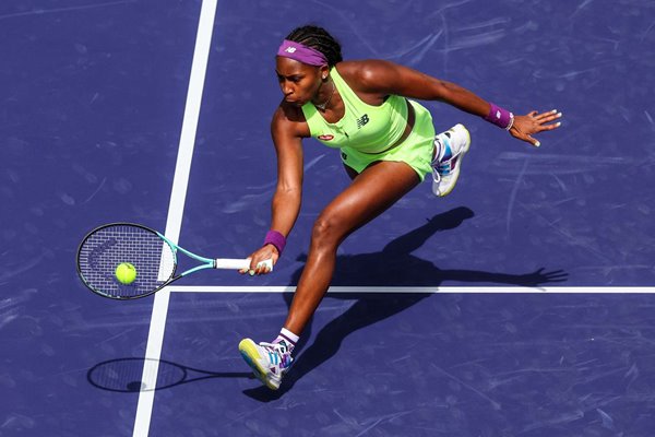 Coco Gauff USA running forehand BNP Paribas Open Indian Wells 2024