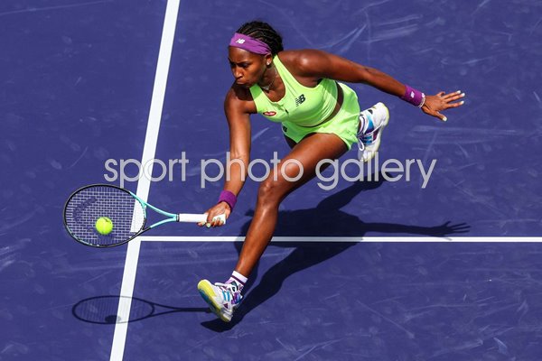 Coco Gauff USA running forehand BNP Paribas Open Indian Wells 2024