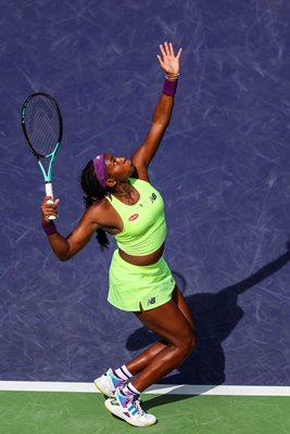 Coco Gauff USA serves BNP Paribas Open Indian Wells 2024