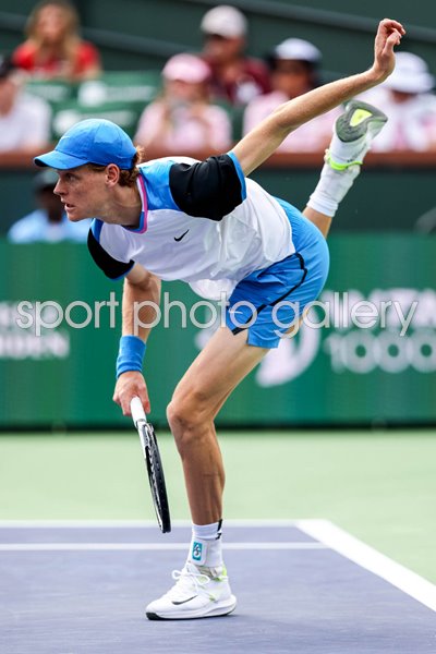 Jannik Sinner Italy serves BNP Paribas Open Indian Wells 2024