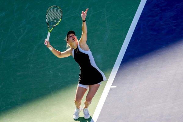 Caroline Wozniacki Denmark serves BNP Paribas Open Indian Wells 2024 