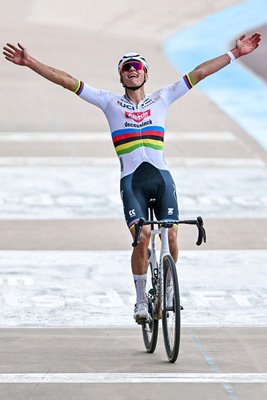 Mathieu van der Poel Netherlands celebrates Paris-Roubaix Victory 2024