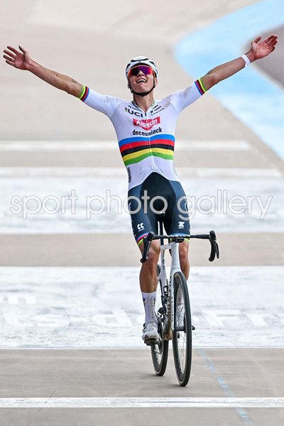 Mathieu van der Poel Netherlands celebrates Paris-Roubaix Victory 2024