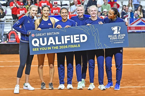 Great Britain celebrate beating France Billie Jean King Cup Qualifier 2024