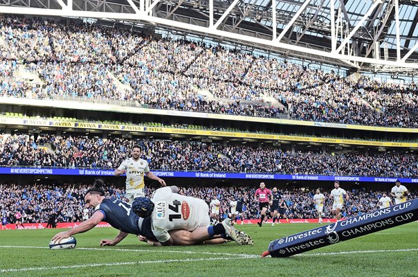 James Lowe Leinster scores v La Rochelle Champions Cup Quarter Final Dublin 2024