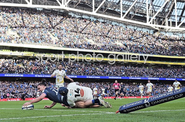 James Lowe Leinster scores v La Rochelle Champions Cup Quarter Final Dublin 2024