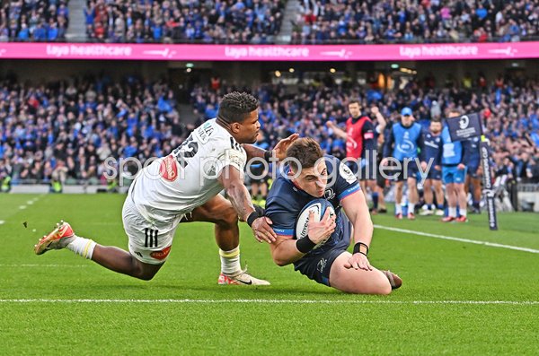Dan Sheehan Leinster scores v La Rochelle Champions Cup Quarter Final Dublin 2024