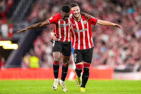 Gorka Guruzeta & Inaki Williams Atletico Madrid celebrate v Deportivo Alaves La Liga 2024