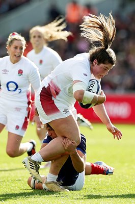 Maud Muir England tackled by Manae Feleu France Women's Six Nations 2024