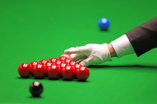 The referee positions the balls World Snooker Championship Sheffield 2024 