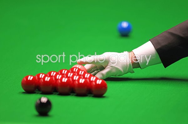 The referee positions the balls World Snooker Championship Sheffield 2024 