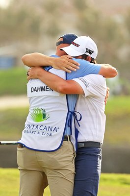 Joel Dahmen & caddie Geno Bonnalie celebrate Corales Puntacana Resort & Club Championship win 2021