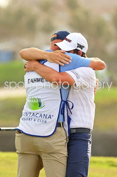 Joel Dahmen & caddie Geno Bonnalie celebrate Corales Puntacana Resort & Club Championship win 2021