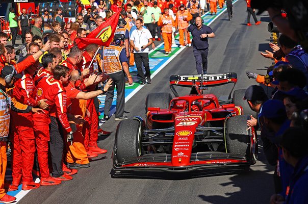 Carlos Sainz Spain & Ferrari celebrates Australian Grand Prix win Melbourne 2024