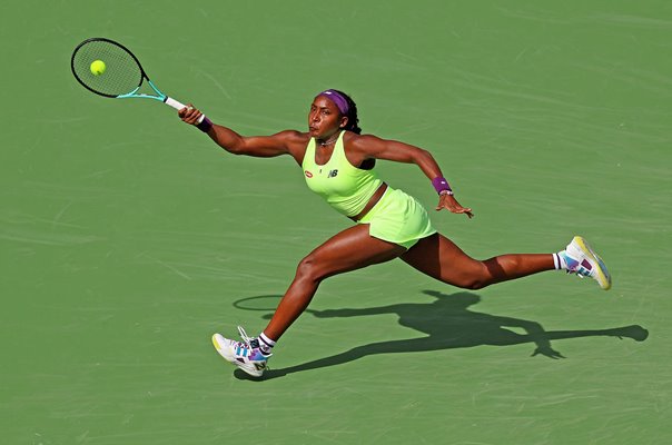 Coco Gauff USA running forehand BNP Paribas Open Indian Wells 2024  