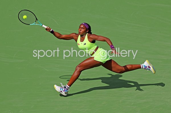 Coco Gauff USA running forehand BNP Paribas Open Indian Wells 2024  