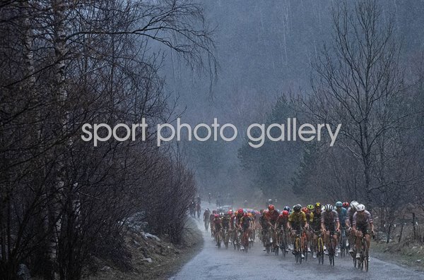 Peloton in heavy rain Stage 2 Volta Ciclista a Catalunya 2024
