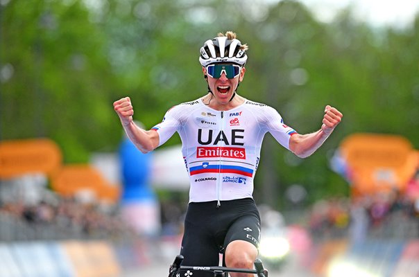 Tadej Pogacar  Slovenia & UAE Team Emirates celebrates Stage 2 win Giro 2024