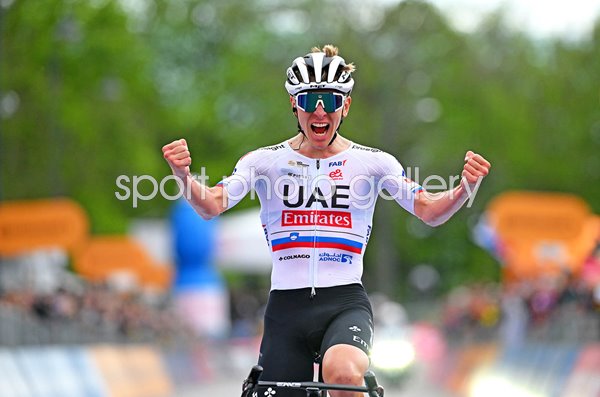 Tadej Pogacar  Slovenia & UAE Team Emirates celebrates Stage 2 win Giro 2024