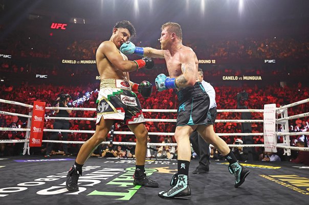 Canelo Alvarez lands punch v Jaime Munguia Title Fight Las Vegas 2024