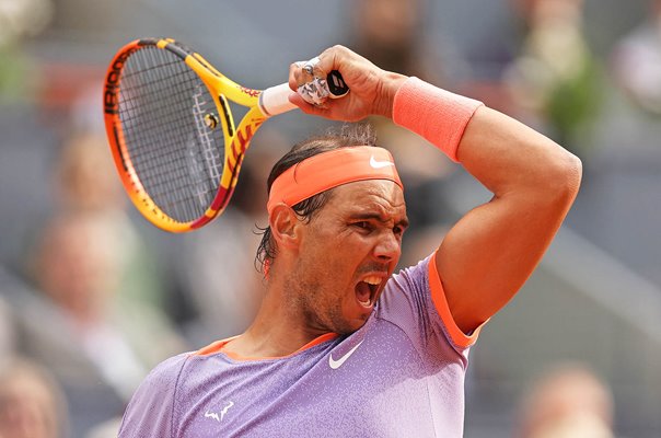 Rafael Nadal Spain power forehand v Pedro Cachin Madrid Open 2024