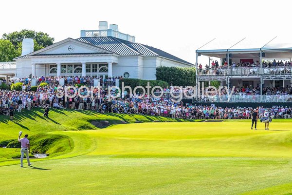 Rory McIlroy acknowledges the crowd 18th Hole Quail Hollow Club Charlotte North Carolina 2024