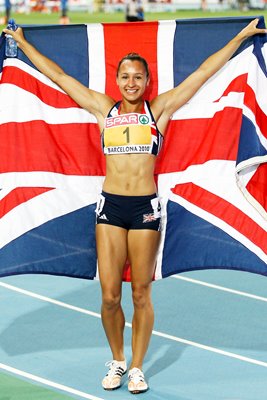 Jessica Ennis celebrates victory 