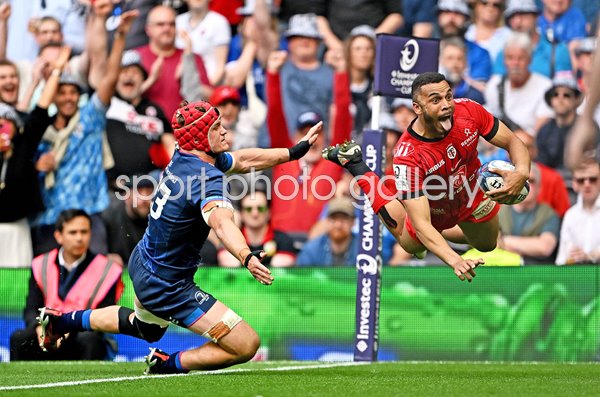 Matthis Lebel Toulouse scores v Leinster Extra Time Champions Cup Final 2024