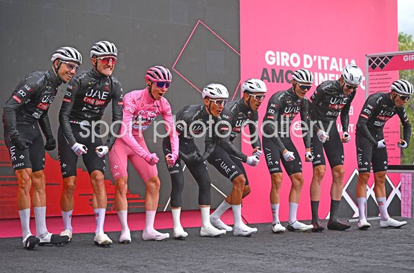 Tadej Pogacar Slovenia & UAE team mates Show Strength Giro d'Italia 2024