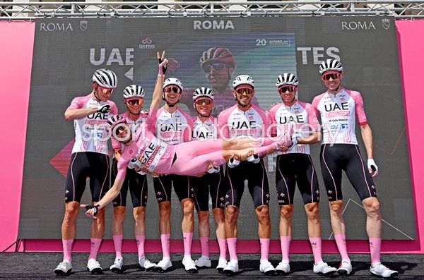 Tadej Pogacar Slovenia celebrates with UAE team Stage 21 Giro d'Italia 2024