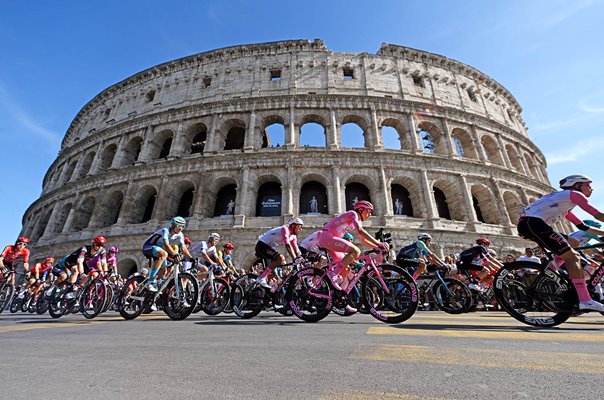 Tadej Pogacar Slovenia cycles past The Colosseum Rome Stage 21 Giro d'Italia 2024