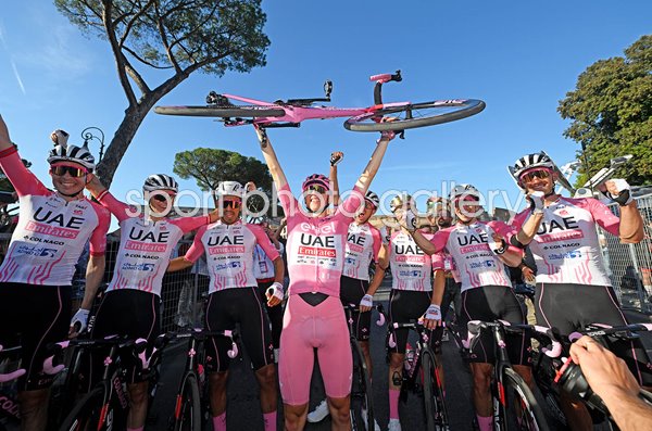 Tadej Pogacar Slovenia & UAE Bike Lift Celebration Rome Giro d'Italia 2024