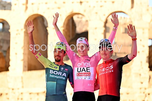 Daniel Martinez, Tadej Pogacar & Geraint Thomas Rome Podium Giro d'Italia 2024  