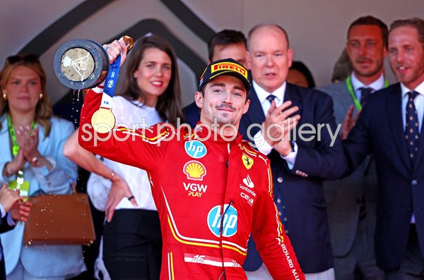 Race winner Charles Leclerc Monaco & Ferrari celebrates Monaco Grand Prix 2024
