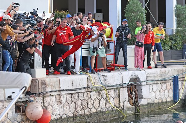 Charles Leclerc Monaco Harbour Dive Celebration Monaco Grand Prix 2024
