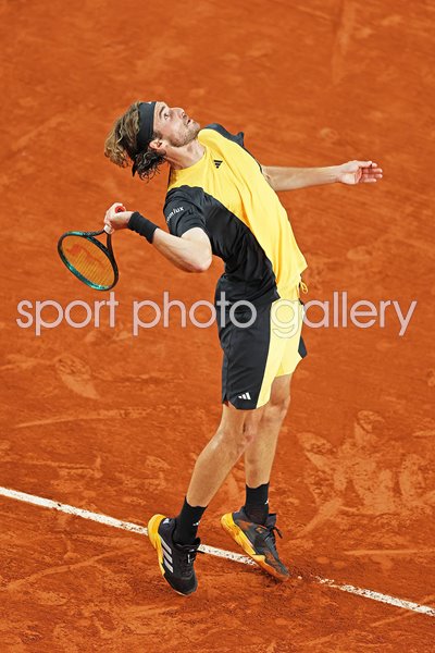 Stefanos Tsitsipas Greece serves v Zhang Zhizhen French Open Paris 2024