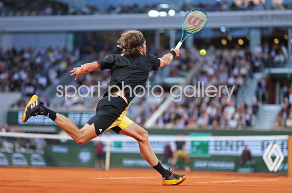 Stefanos Tsitsipas Greece forehand v Carlos Alcaraz French Open 2024
