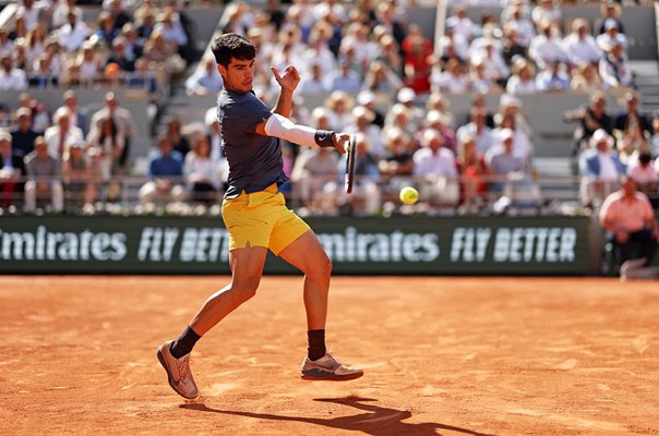 Carlos Alcaraz Spain forehand French Open Final Paris 2024