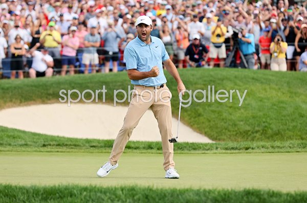 Scottie Scheffler USA winning putt final round The Memorial Tournament 2024