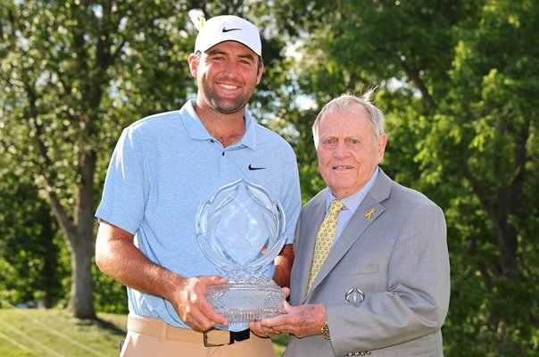 Scottie Scheffler USA winner with host Jack Nicklaus The Memorial Tournament 2024