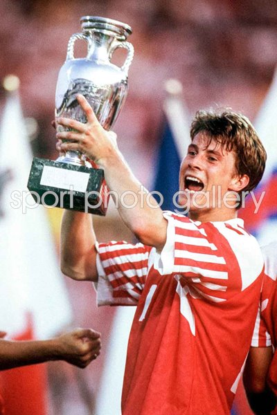 Brian Laudrup Denmark celebrates with the trophy Euro 1992