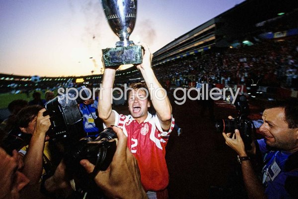 John Sivebæk Denmark celebrates with the trophy Euro 1992 