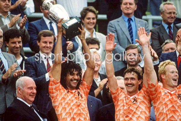 Ruud Gullit Netherlands Captain lifts EURO 1988 Trophy
