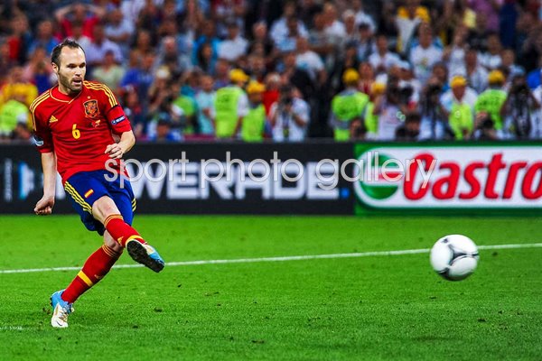 Andres Iniesta Spain scores penalty v Portugal EURO 2012 Semi Final