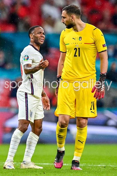Raheem Sterling England confronts Gianluigi Donnarumma Italy Euro 2020 Final