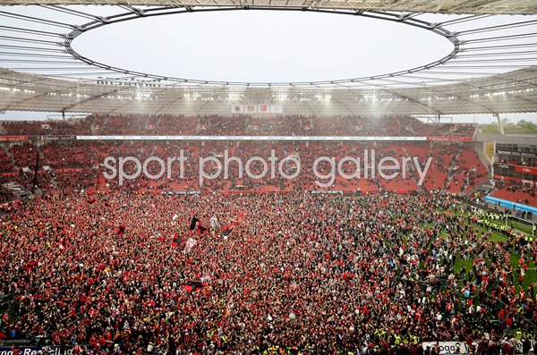 Bayer Leverkusen fans celebrate winning the Bundesliga title Bay Arena 2024