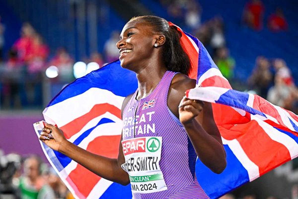 Dina Asher-Smith Great Britain celebrates Gold European Athletics Rome 2024